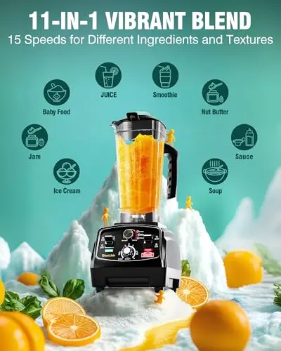 WantJoin Professional Blender, ETL listed 68oz Commercial Blender for kitchen Max 1800W High Power Home and Commercial with Timer, Smoothie Maker 2200ml for Crushing Ice, Frozen Dessert, Soup,fish 6