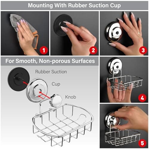 HASKO 2-Pack Suction Cup Soap Holder – Bar Soap Dish for Shower with Hooks for Bathroom – Optional Mounting with Adhesive Tape – Includes 2 Soap Savers – Polished Stainless Steel SS304 5