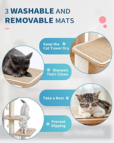 Made4Pets Modern Cat Tree for Large Cat, Wood Cat Tower Heavy Duty with Scratch Post for Indoor Big Cats, 51" Extra Tall Cat Condo Sturdy Frisco Castle with Clear Bowl for Kittens Maine Coon 20Lbs 5