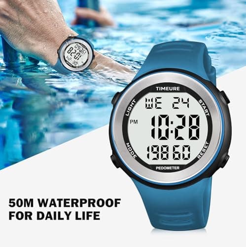 Mens Pedometer Watch for Walking Step Counter Watch No Charging, No App Connection, with EL Backlight. Simple, Practical Choice for Mobile-Free Fitness Enthusiasts TIMEURE-2308 (Blue) 5