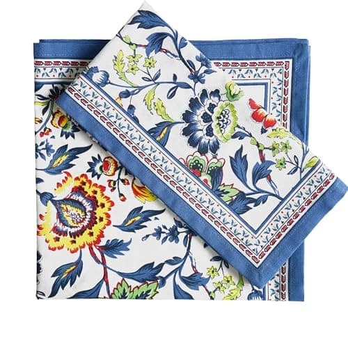 Fingercraft Cloth Napkins, Set of 12 Cotton Linen Blend Printed Dinner Napkins Cloth Mitered Corner Perfect for Parties Dinners Weddings Cocktail Christmas 20x20 Blue Floral