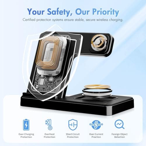 Wireless Charging Station for Apple Devices: 3 in 1 Foldable Qi Compact Case-Friendly Charger Stand for iPhone 17-12 & Apple Watch & AirPods Charging Dock for Travel Home Office Desk Nightstand(Blcak) 6