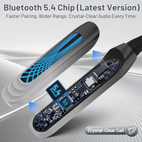 Podity Neckband Bluetooth Headphones, 1000H Extra Battery Life with Display Magnetic Earphones,Wireless Stereo Earbuds with Microphone, Waterproof in-Ear Headset for Sports/Workout/Office (Silver) 5