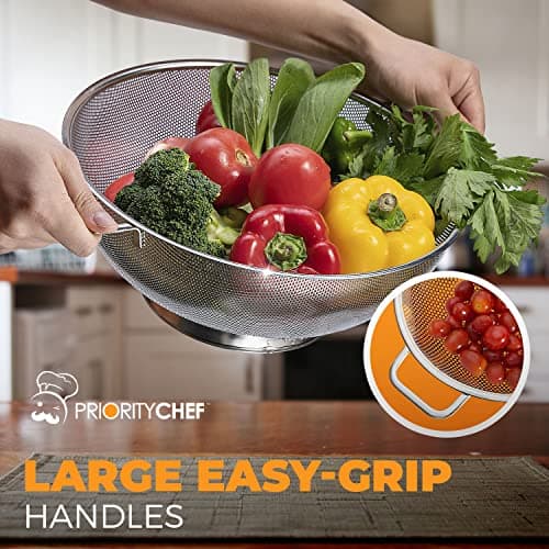 PriorityChef Colander, Stainless Steel Kitchen Strainer For Washing Rice, Pasta And Small Grains, 5 Quart 6