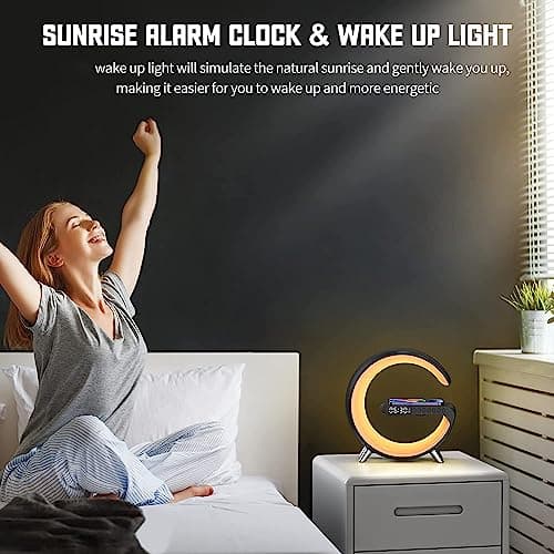 Smart Wireless Charging Alarm Clock with Bluetooth Speaker, App Controlled Bedside Lamp Table Light and Night Light, Bedroom Home Decor, Gift for Girls Boys and Family for Birthday Christmas (Black) 6