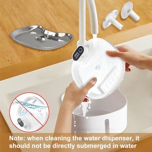 Pet Fountain 88oz/2.6L, Automatic Cat Water Smart Fountain Pet Water Dispenser with Replacement Filters for Cats Dogs and Multiple Pets - Water Level Window (White, Stainless Steel, Wireless) 8