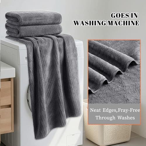 Lunoku Bath Towels Set of 4 Extra Large 35 x 70 Inches,Luxury Thick High Absorbent and Quick Dry Bath Sheet,Ultra Soft Microfiber,Bathroom,Beach,Yoga,Sport,SPA,Fitness (Grey) 5