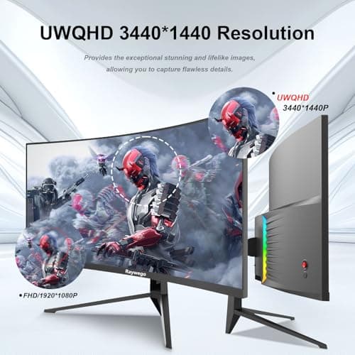 Raywego 34 Inch Ultrawide Curved Monitor Gaming,21:9 WQHD 3440x1440p 165Hz Monitor with RGB Backlight,PIP/PBP,127% sRGB,Crosshair/Timer/FPS/RTS,FreeSync HDMI 2.0 x2 & DP1.4 x 2 9