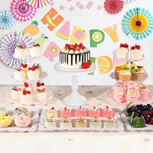 Mwellewm 7 Pcs Dessert Table Stand Set 2 Pcs 3-Tier Plastic Cupcake Stands 1 Pc Metal White Cake Stand for Party Cookie Tray Rack Serving Tray Display Tower for Wedding Baby Shower 6