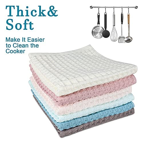 vfaejll 6 Pack Waffle Weave Dish Cloths, 13x13 Inch 100% Cotton Kitchen Towels for Washing Dishes - Super Absorbent, Quick Drying Dish Rags (Mixed Colors) 5
