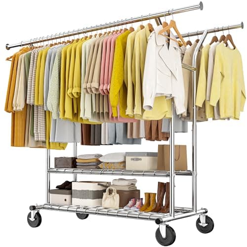 Raybee Clothing Rack Load 630 LBS, Clothes Racks for Hanging Clothes, Rolling Heavy Duty Clothing Rack, Metal Garment Rack for Clothes Storage Bedroom Closet Laundry Room