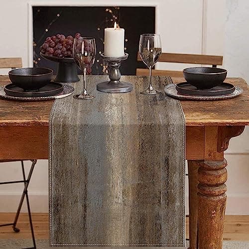 Emvency Farmhouse Table Runner, Abstract Grey and Dark Brown Art Painting for Kitchen Coffee Table Family Dinners Holiday Parties Wedding Events Decor(13x72 inch)