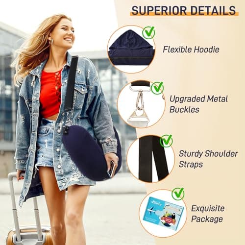 Stuffable Neck Pillow for Travel with Hood, Hoodie Travel Pillow Stuffable with Clothes, Fillable Travel Pillow Storage Bag, Soft Empty Neck Pillow Case, Packable for Airplane Travel Essentials 6