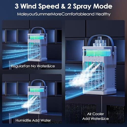 Fioge Portable Air Conditioner, Cooling Fan with 3 Speeds & 3 Modes, Evaporative Mini Air Conditioner Fan with Remote for Home/Office, Night Light, 1500 ml 7