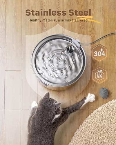 Cat Water Fountain Stainless Steel: Cat Fountain for Drinking - 108oz/3.2L Pet Water Fountain for Cats Indoor - Quiet Water Fountain for Cats - Faucet Pet Fountain - for Small and Medium-Sized Pets 5
