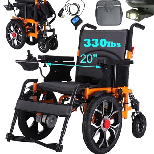 Upgraded 16" Big Front Wheel Electric Wheelchairs, USB Led Light, Dual Brakes, 20” Seat Width All Terrain Motorized Wheelchair, Wheelchairs for Adults 330lb, Backpack, Rear Control Included