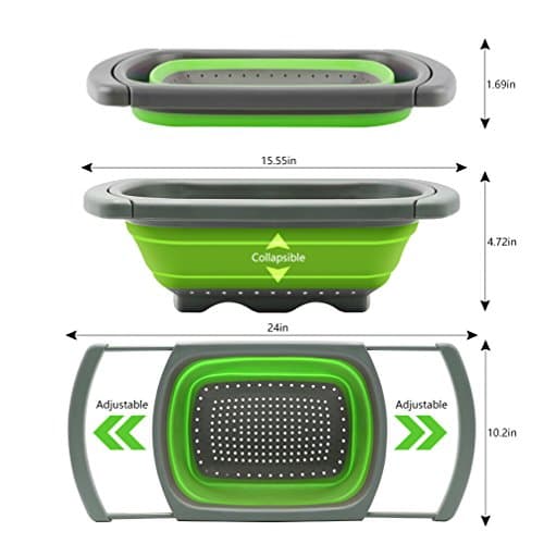 Qimh Colander collapsible, Colander Strainer Over The Sink Vegetable Fruit Strainer Basket (6 Quart) with Extendable Handles, New Kitchen Essentials 5