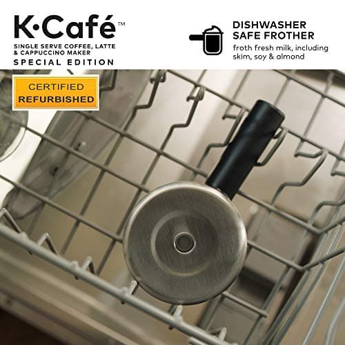 Keurig K-Cafe Special Edition Coffee Maker, Single Serve K-Cup Pod Coffee, Latte and Cappuccino Maker, Comes with Dishwasher Safe Milk Frother, Coffee Shot Capability, Nickel (Renewed) 16