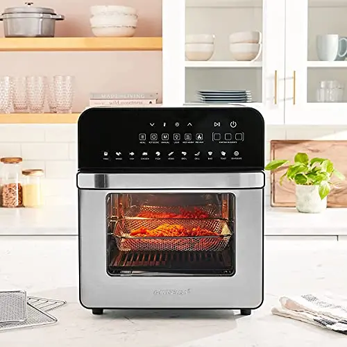 GoWISE USA 14.7-Quart Air Fryer Grill with Dual Heating Elements & Oven with Rotisserie, Dehydrator, Preheat and Broil Functions + 11 Accessories with 2 Recipe Books (Stainless Steel/Black), Ultimate 6