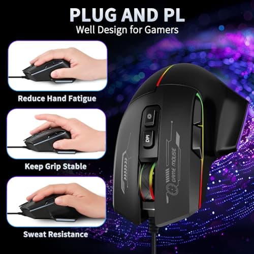AooKoNi Gaming Mouse, Wired Gaming Mouse with RGB Backlit, 7200DPI Adjustable, PC Gaming Mice with 7 rogrammable Macro Buttonsg, Ergonomic Mouse Gamer for PC, Desktop, Mac，Laptop, Chromebook. 5