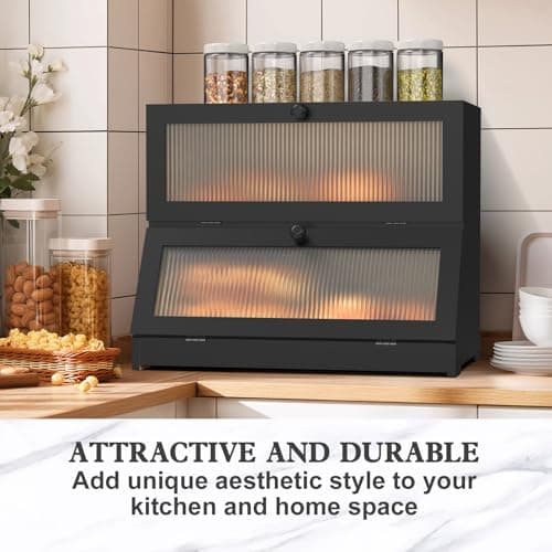 LOHASOK Bread Box for Kitchen Countertop: Bamboo Bread Storage Container for Homemade Bread, 2 Layer Breadbox, Large Bread Keeper Holder, Black 5