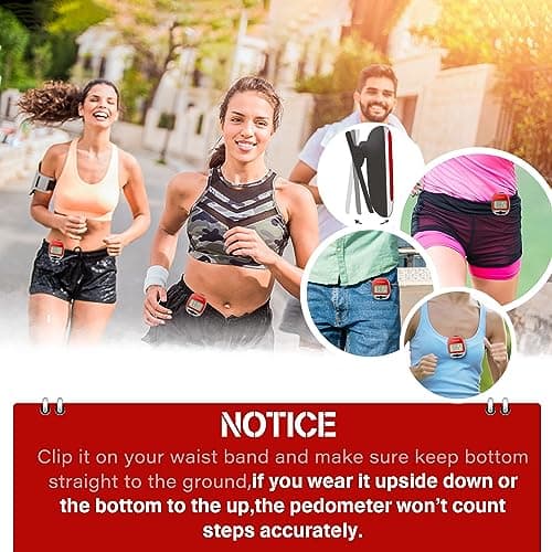 PINGKO Best Pedometer for Walking Accurately Track Steps Multi-Function Portable Sport Pedometers Step/Distance/Calories/Counter - Red… 5