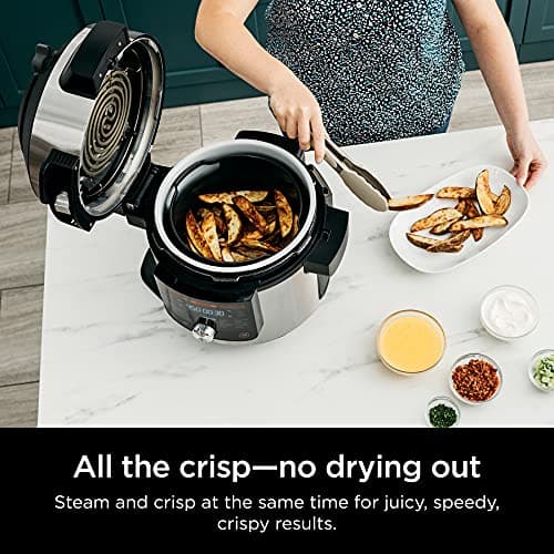 Ninja OL701 Foodi 14-in-1 SMART XL 8 Qt. Pressure Cooker Steam Fryer with SmartLid & Thermometer + Auto-Steam Release, that Air Fries, Proofs & More, 3-Layer Capacity, 5 Qt. Crisp Basket, Silver/Black 8