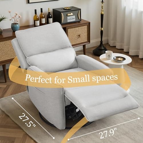 Korser Recliner Chair 360 Swivel Rocker Recliner Chairs for Adults, Small Recliners for Small Spaces, Upholstered Nursery Chairs with Side Pockets, Glider Rocking Chair for Living Room (LightGrey) 6