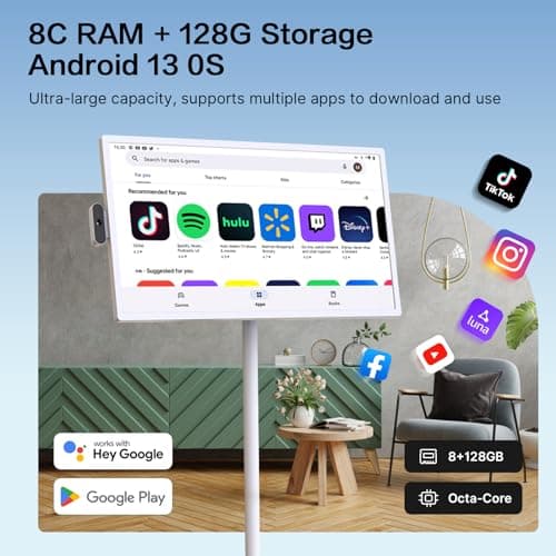 ApoloSign 32 inch FHD Smart Portable TV, 1080P Rolling TV on Wheels with Rotatable Touch Screen, Android 13 OS, 8G RAM+128G Storage, Built-in Battery, Full Swivel Rotation, Voice Remote 3