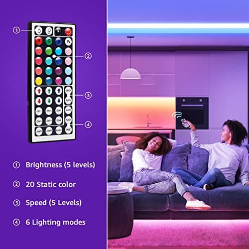 Lepro 65.6ft LED Strip Lights, Ultra-Long RGB 5050 LED Strips with Remote Controller and Fixing Clips, Color Changing Tape Light with 12V ETL Listed Adapter for Bedroom, Room, Kitchen, Bar(32.8FTX 2) 6