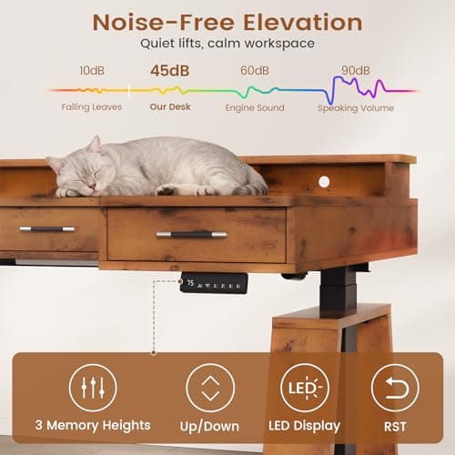 SEDETA 59 Inch L Shaped Electric Standing Desk with Drawers, Executive Adjustable Desk with Power Outlets, Monitor Stand, Sit Stand Computer Table for Home Office, Brown 8