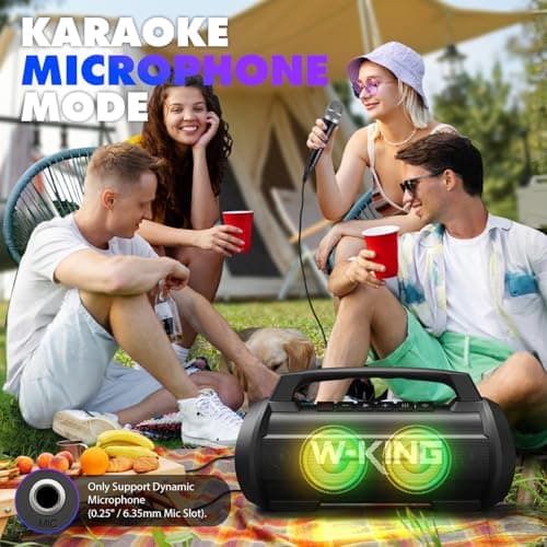 W-KING Portable Speakers Bluetooth Wireless, 120W Max Loudest Bluetooth Speaker, IPX6 Waterproof Outdoor Speaker with 70W Deep Bass/2*Subwoofer/DSP/EQ/42H/LED/MAC-in/TF/2 Pairing, Large Party Boombox 8