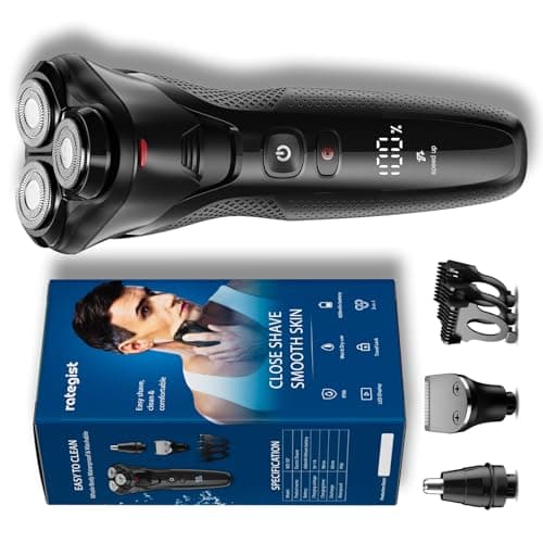 3-in-1 Electric Shaver: Rechargeable, Wet/Dry Waterproof Razor with Adjustable Power Settings, Nose & Sideburn Trimmers