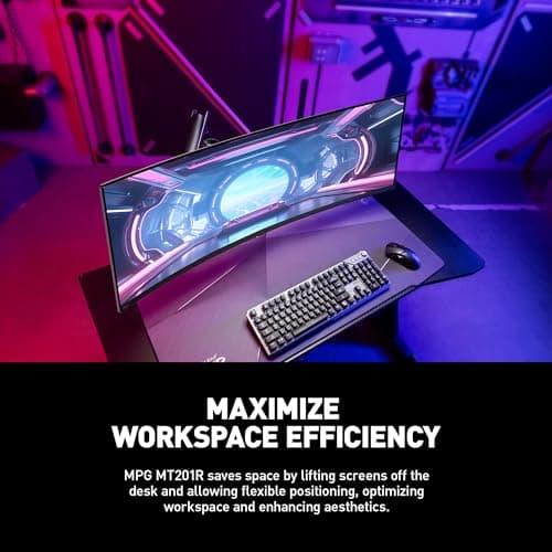 MSI MPG MT201R - Premium RGB Single Monitor Stand Arm, Supports 17-49" Screens and 44 lbs, VESA Compatible, Adjustable Heavy Duty Gas Spring Mount, Clamp & Grommet, Quick Release Plate - Gray 6