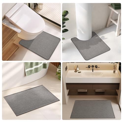 TYUU Bathroom Rugs Non Slip Washable, Super Absorbent Thin Bath Mat Small Quick Dry Low Pile Bathroom Rug, Dark Grey 16"x24" 7