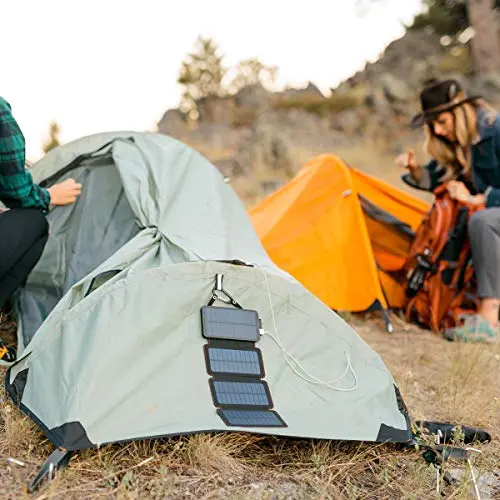 Survival Frog QuadraPro Solar Charger Power Bank - 5.5W 4-Panel Portable Wireless Phone Charger - Compatible with iPhone, Android, 2 USB Port, Flashlight, Magnetic Case, Hanging Loops - Battery Backup 8