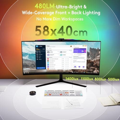 Quntis Curved Monitor Light Bar 15 RGB Backlight for 34"+ Screens, Computer Bar Lights Fold Dual Light with Color Temperature Brightness Stepless Dimming, No Glare Desk Lamp for Home Office Gaming 5