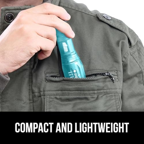 GORILLA GRIP Powerful LED Tactical Flashlight, 750 FT High Lumens 5 Adjustable Modes, Water Resistant, Ultra Bright Zoom Flashlights, Small Mini Flash Light, Camping, Night Dog Walking, Turquoise 8