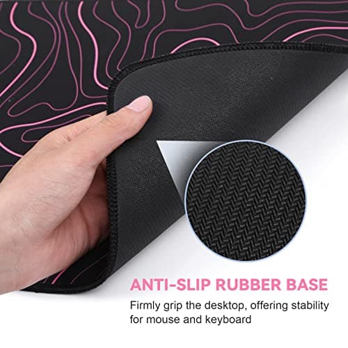 DIGSOM Mouse Pad Gaming Mousepad 31.5 x 11.8 in Large Mouse Pad for Keyboard and Mouse with Anti-Slip Rubber Base, Keyboard Pad XL Mouse Mat for Home and Office(Black with Red Topographic Line) 6