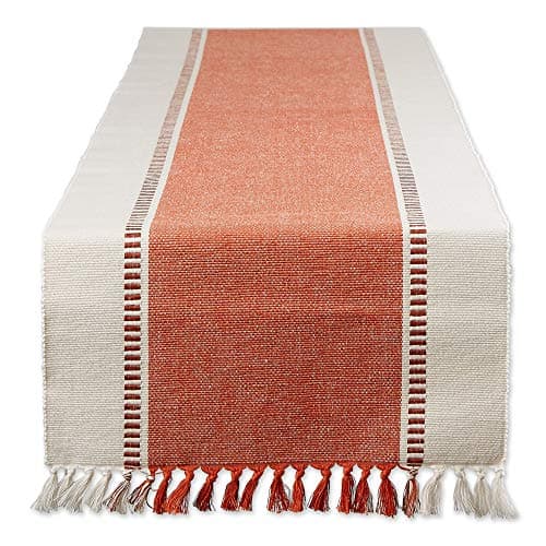 DII Dobby Stripe Woven Table Runner, 13x72 (13x77.5, Fringe Included), Burnt Orange