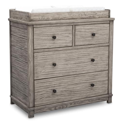 Simmons Kids Monterey 4 Drawer Dresser with Changing Top and Interlocking Drawers, Rustic White 10