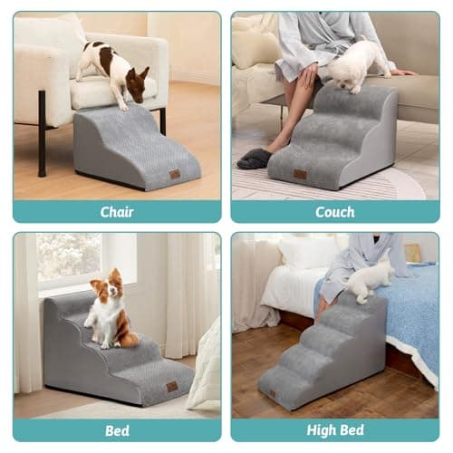COZY KISS Dog Stairs for Small Dogs 19.7" H, Curved Dog Step for Puppy, Older or Cat, Medium Pet Ramp for Sofa, Couch or Bed, Ladder with High Density Foam, 4 Step, 15.7x28.3x19.7 inch, Grey 7