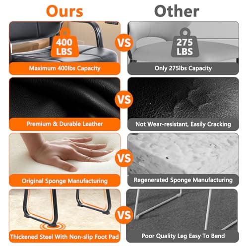 CLATINA Big & Tall 400 lbs Waiting Room Guest Chair, Leather Office Reception Chair No Wheels with Backrest Wide Seat and Padded Arms for Home Office Lobby Conference Waiting Room, Black, 1PACK 8