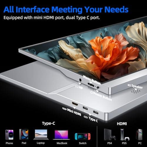 UPERFECT Portable Monitor 4K, 15.6'' Silvery 3840x2160 UHD HDR USB-C Monitor, 100% AdobeRGB, 400cd/㎡Brightness, IPS FreeSync Speaker Travel Extra Screen for Laptop, Type-C HDMI, VESA & Smart Case 5