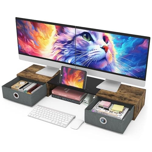 WESTREE Dual Monitor Stand Riser with Two Drawers, Extra Large Storage for 2 Monitors, Desktop Oraganizer Computer,Laptop,Screen,Printer,TV