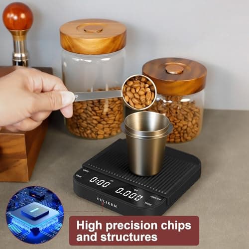 Coffee Scale with Timer, Kitchen, Digital, Rechargeable, Glass Mirror Design, for Pour-Over Barista, 0.3-3000g/0.1g 6