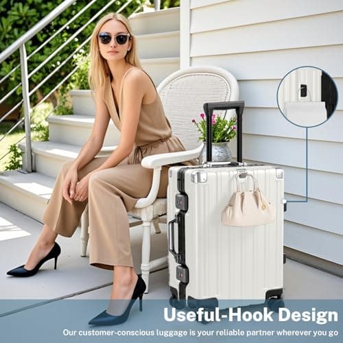 Krute Carry On Luggage 20 inch Aluminum Frame Luggage with Spinner Wheels Hardshell No Zipper PC+ABS TSA Lock Zipperless Suitcases 6