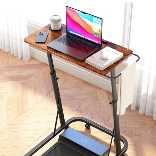 Semohop Treadmill Desk with Wheels,Small Portable Walking Pad Desk,Mobile Bike Trainer Table,Rolling Table Adjustable Height for Laptop,Indoor Cycling Trainer Stand,Bedside Table