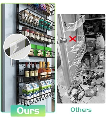 Mefirt Over The Door Pantry Organizer, Pantry Storage and Organization, 6-Tier Adjustable Hanging Baskets, Metal Wall Mount Spice Rack Seasoning Shelves for Home & Kitchen, Laundry Bathroom - Black 5