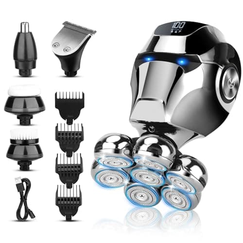 Head Shaver for Bald Men, 6 in 1 Floating Head Razor with Nose Hair, Sideburns Trimmer, Face Brush, Upgrade 7D Electric Razor for Men with Type-C Charger, LED Display & Waterproof